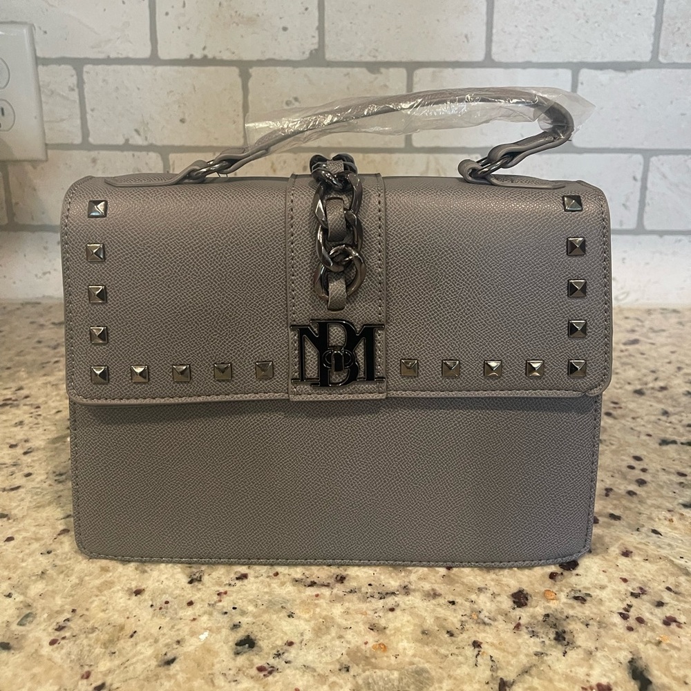 NWT Badgley Mischka Gray Crossbody Bag with Gunmetal Accents